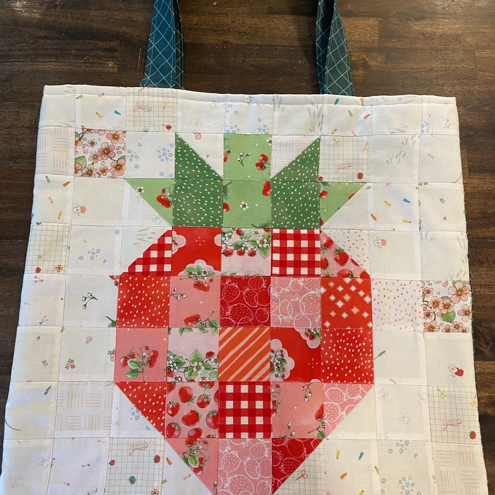 Quilted Strawberry Patch Tote Bag in Red and Green
